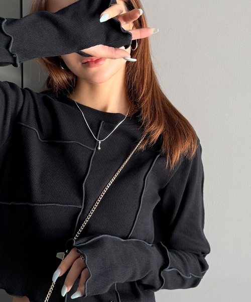 tシャツ 「mily bilet」さりげない華やかさを演出。アシメ切り替えクロップドテレコロンT（長袖） レディース | mily bilet | 15