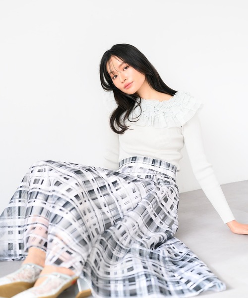 MISCH MASCH スカート 2025春夏新作 シアーチェックフレア