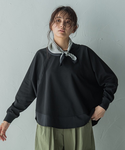tシャツ ポンチローマラグラン布帛切替プルオーバー「洗濯機で洗える」 レディース