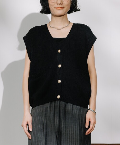 FREAK'S STORE ベスト ジレ 金ボタン サマーニットベスト