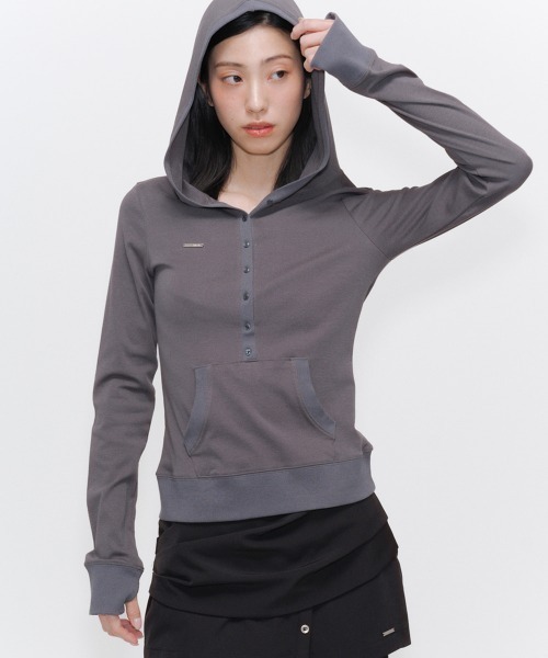 パーカー Fitted hoodie long sleeves レディース