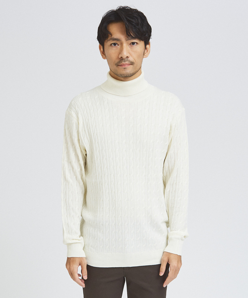 「ABAHOUSE GRAY」 タートルネックニット 44 オフホワイト メンズ_画像4