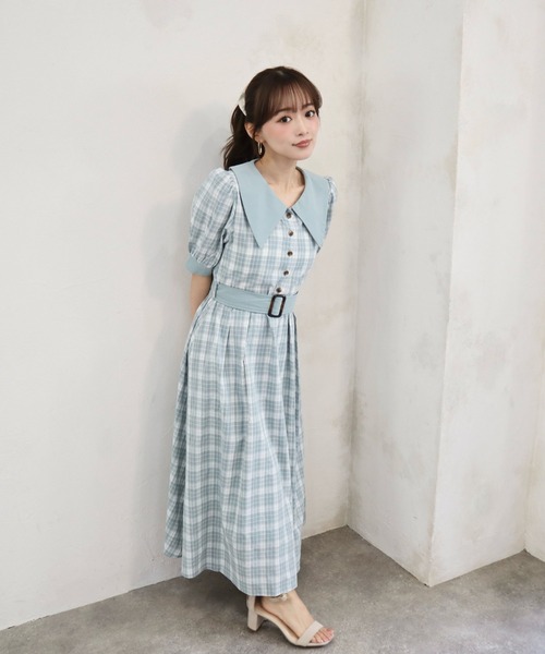 CECIL McBEE ワンピース チェック柄ベルト付きワンピース