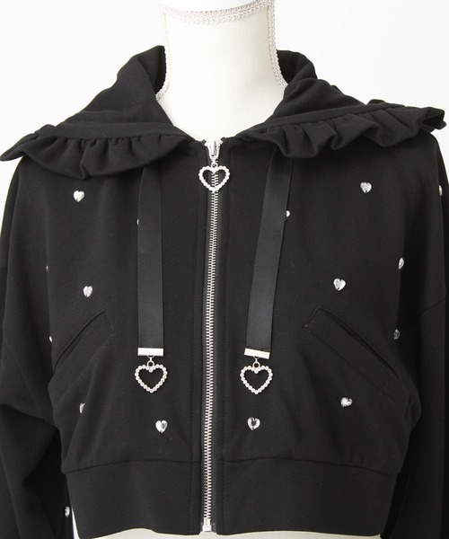 パーカー ハートドットビジューフリルショートパーカー レディース DearMyLove パーカー ハートドットビジューフリルショート
