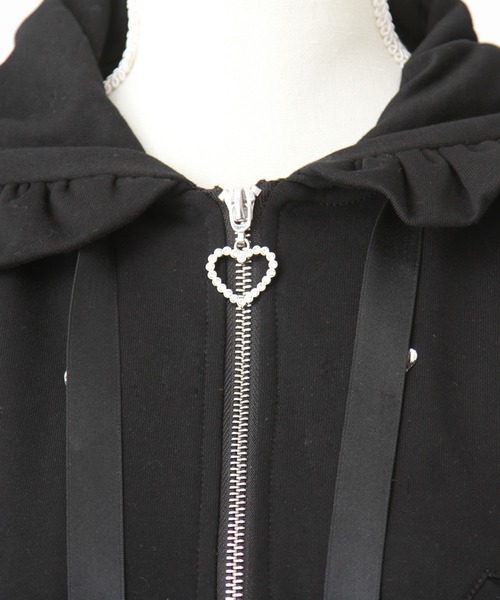 パーカー ハートドットビジューフリルショートパーカー レディース DearMyLove パーカー ハートドットビジューフリルショート