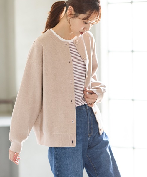 「Honeys」 ニットカーディガン L グレイッシュベージュ レディース_画像8