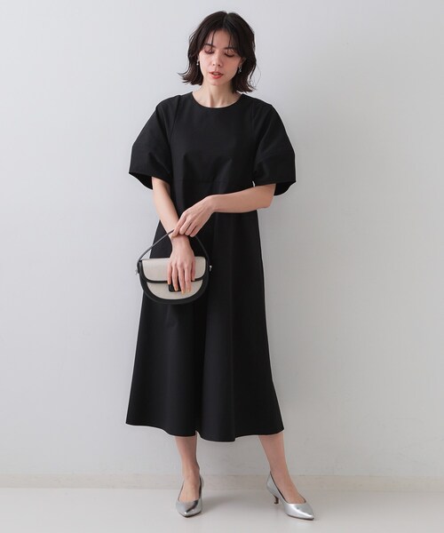【新品】OPAQUE.CLIP サッカーストライプワンピース 黒 L OPAQUE.CLIP ワンピース サッカーストライプワンピース「吸水速