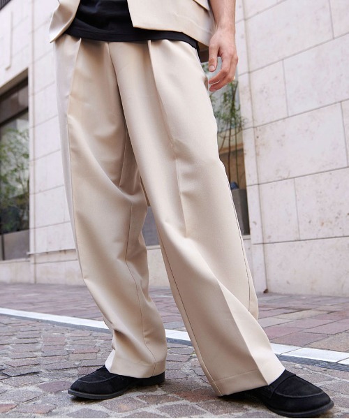 再出品　40s　50s　レーヨン混　ギャバ　スラックス　かすり　2タック 再出品 40s 50s レーヨン混 ギャバ スラックス かすり 2タック