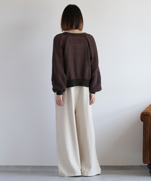 cepo（セポ） カーディガン 透かし編みミックスカラーVネック