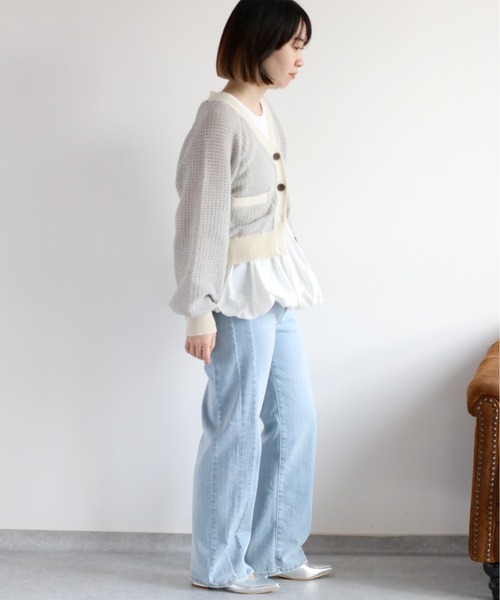 cepo（セポ） カーディガン 透かし編みミックスカラーVネック