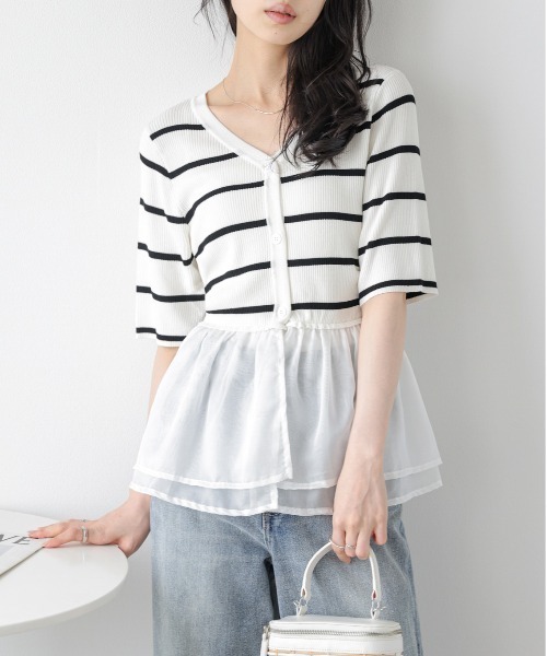 SONIA JOHNES フリル付きアイボリートップス サイズ2 シアーフリルドッキングトップス レディース : ZOZOTOWN Yahoo!店