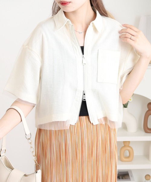 新品♡トッパーブラウス　アイボリー FUNALIVE（ファンアライブ） ブラウス シャツ オーバーレースジッパー