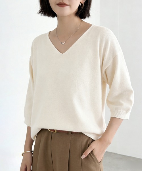 ReRe ニット セーター Vネックサマーニットトップス レディース
