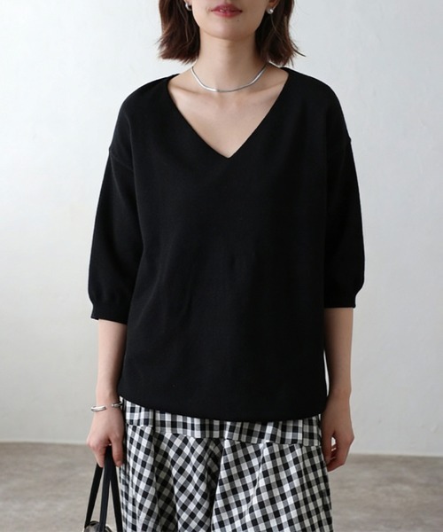 ReRe ニット セーター Vネックサマーニットトップス レディース