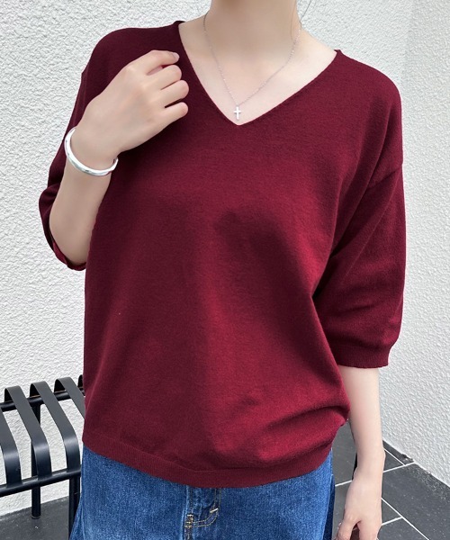 ReRe ニット セーター Vネックサマーニットトップス レディース