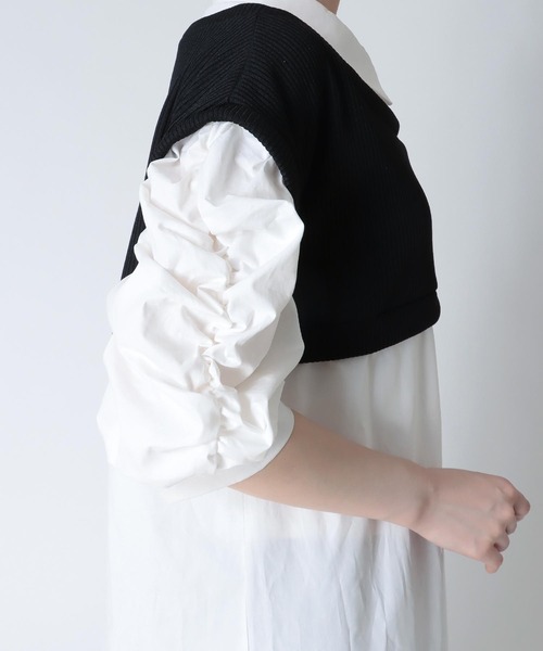 「Cepica」 半袖ワンピース FREE ホワイト×ブラック レディース_画像8