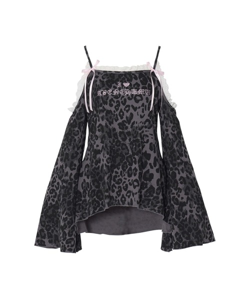 AVENCHUMU tシャツ Leopard print open shoulder tops レディース