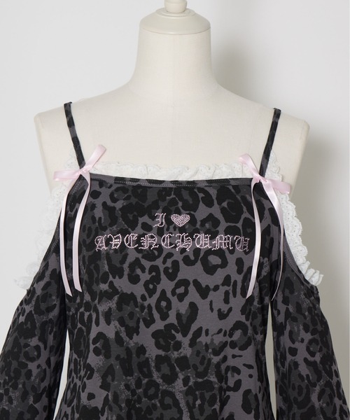 AVENCHUMU tシャツ Leopard print open shoulder tops レディース