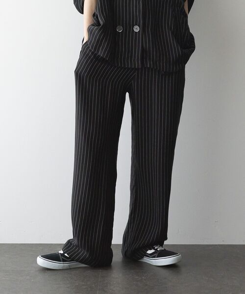 rood ワイドパンツ　ストライプパンツ ワイドパンツ パンツ ストライプドロストストレートパンツ レディース