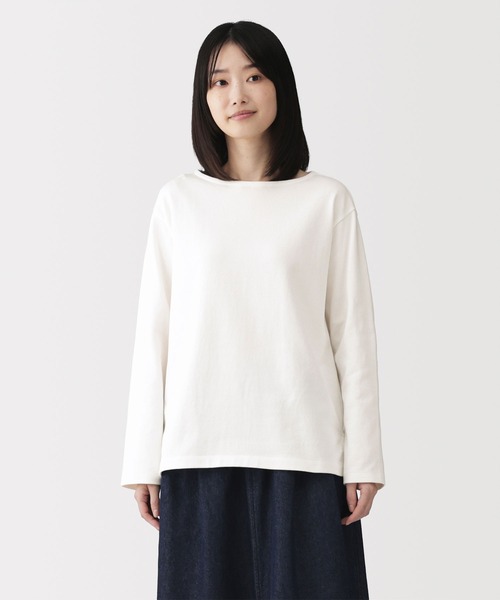 Theory ボートネック長袖Tシャツ ホワイト 無印良品（MUJI） tシャツ 婦人 太番手ボートネック長袖Tシャツ