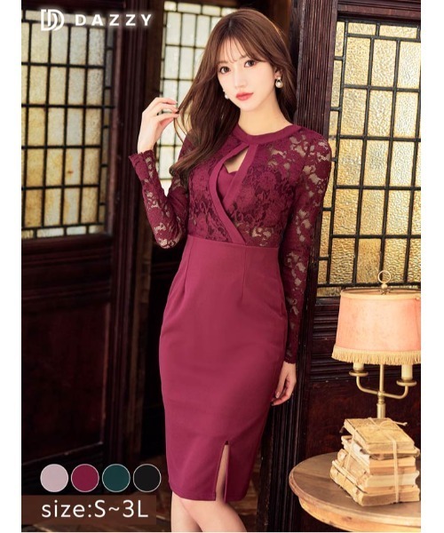 「DAZZY」 長袖ワンピース M モスグリーン レディース_画像2