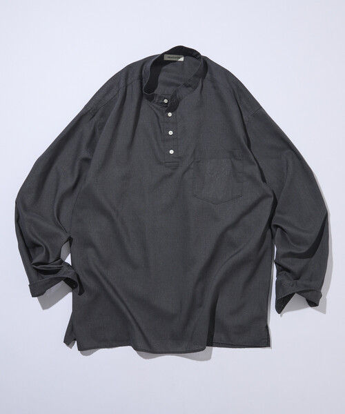 シャツ 限定展開 Relax Fit リラックスフィット リネンミックス バンドカラー プルオーバー シャツ メンズの画像