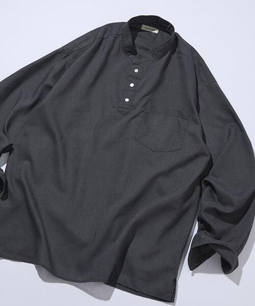 シャツ 限定展開 Relax Fit リラックスフィット リネンミックス バンドカラー プルオーバー シャツ メンズの画像