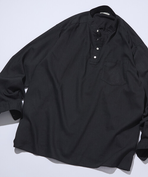 シャツ 限定展開 Relax Fit リラックスフィット リネンミックス バンドカラー プルオーバー シャツ メンズの画像