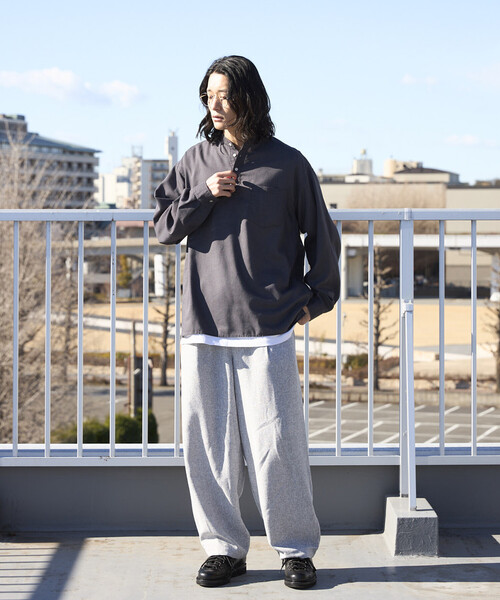 シャツ 限定展開 Relax Fit リラックスフィット リネンミックス バンドカラー プルオーバー シャツ メンズの画像