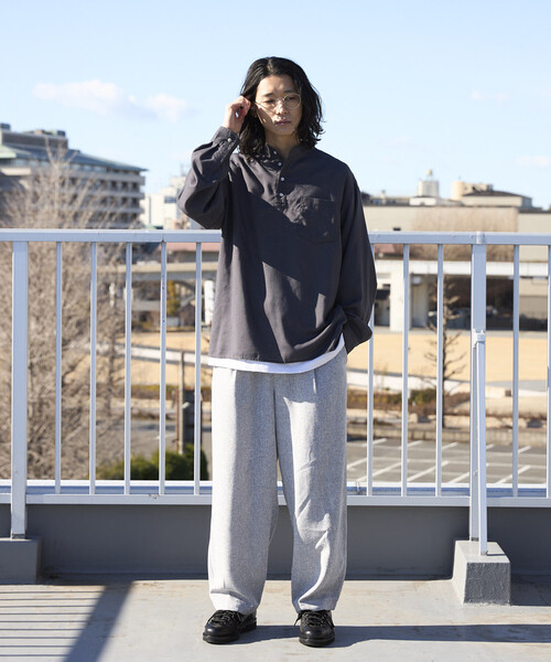 シャツ 限定展開 Relax Fit リラックスフィット リネンミックス バンドカラー プルオーバー シャツ メンズの画像