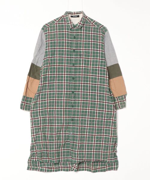 総柄ネルシャツワンピース Ne-net（ネネット） シャツワンピース 02 グリーン レディース
