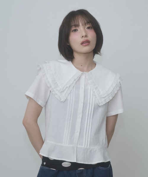 ブラウス シャツ frilled big collar blouse / フリルビッグカラーブラウス レディースの画像
