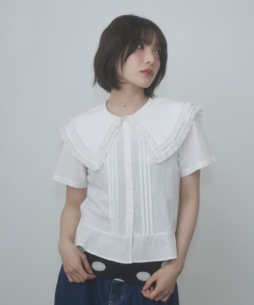 ブラウス シャツ frilled big collar blouse / フリルビッグカラーブラウス レディースの画像