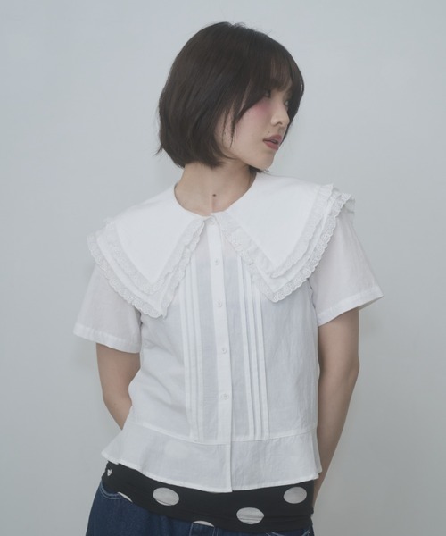 ブラウス シャツ frilled big collar blouse / フリルビッグカラーブラウス レディースの画像