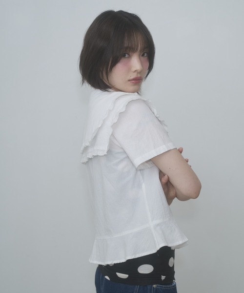 ブラウス シャツ frilled big collar blouse / フリルビッグカラーブラウス レディースの画像