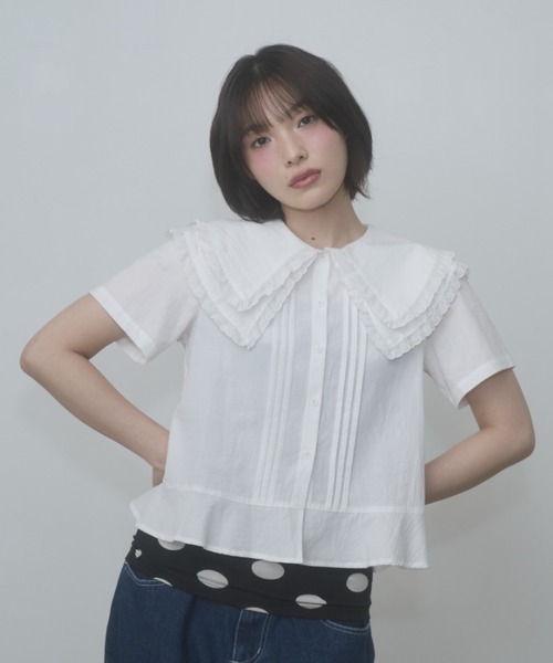 ブラウス シャツ frilled big collar blouse / フリルビッグカラーブラウス レディースの画像