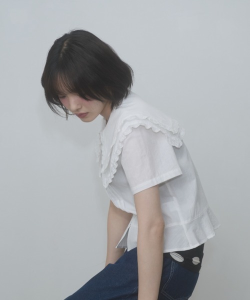 ブラウス シャツ frilled big collar blouse / フリルビッグカラーブラウス レディースの画像