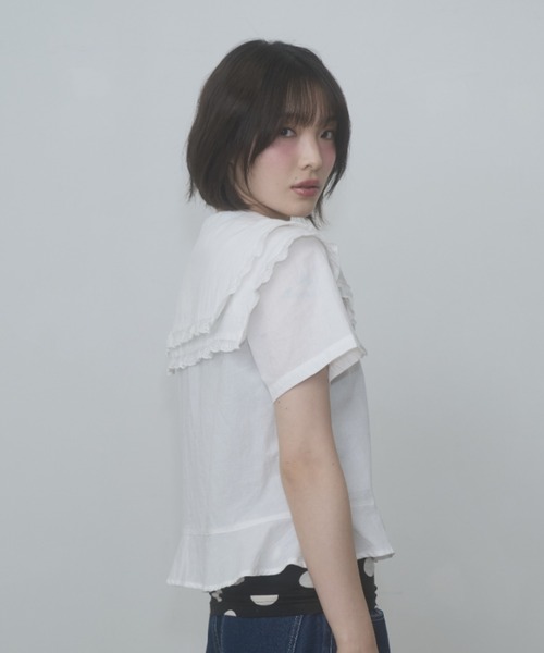 ブラウス シャツ frilled big collar blouse / フリルビッグカラーブラウス レディースの画像