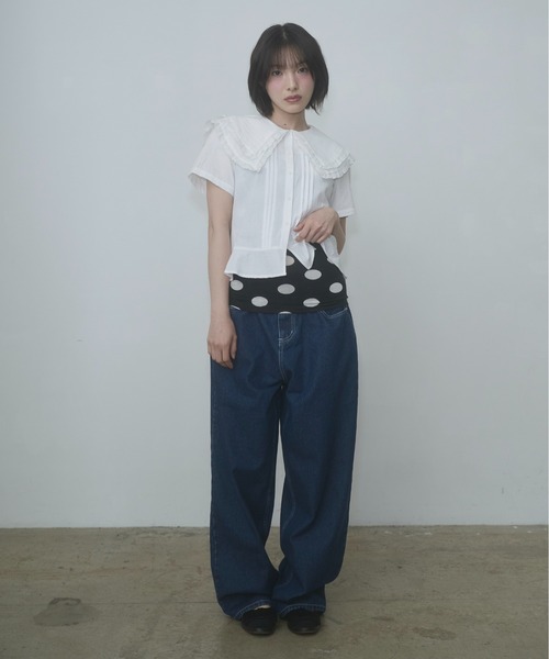 ブラウス シャツ frilled big collar blouse / フリルビッグカラーブラウス レディースの画像