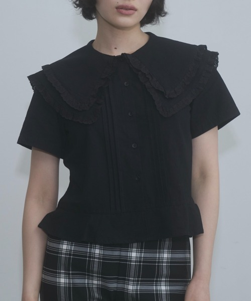 ブラウス シャツ frilled big collar blouse / フリルビッグカラーブラウス レディースの画像