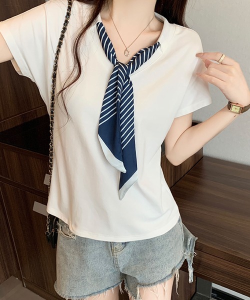 2ly2 tシャツ スカーフタイ付きVネックTシャツ レディース : ZOZOTOWN 