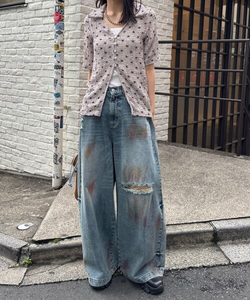 CIAOPANIC（チャオパニック） パンツ スプレー加工ダメージワイド