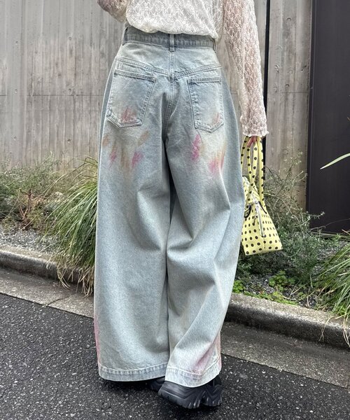 CIAOPANIC（チャオパニック） パンツ スプレー加工ダメージワイド