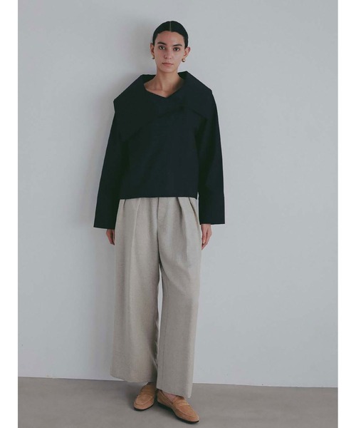 ワイドパンツ パンツ リネンライクパンツ レディースの画像
