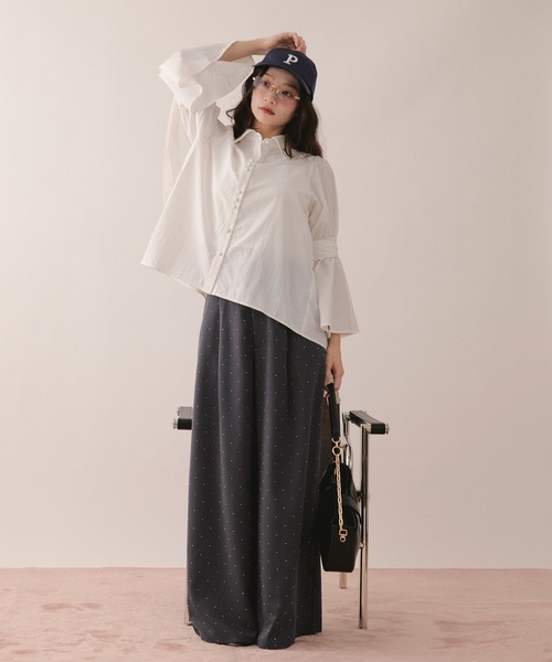 loin nuit ブラウス シャツ 夏 半袖 ribbon sleeve blouse / リボン 