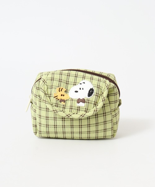 Vintage PEANUTS スヌーピー JOE COOL 刺繍チェックポーチ SNOOPY（スヌーピー） ポーチ ミニポーチ フラップ付き チェック
