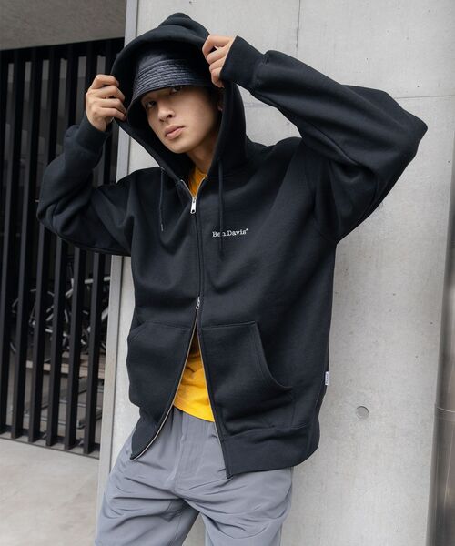 「BEN DAVIS」 ジップアップパーカー LARGE ベージュ メンズ_画像7