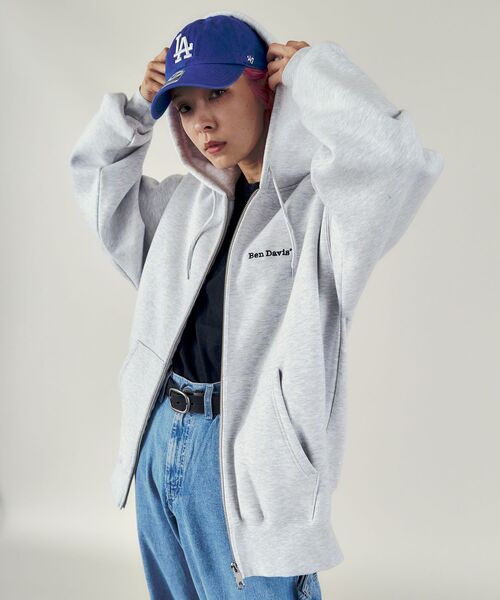 「BEN DAVIS」 ジップアップパーカー LARGE ベージュ メンズ_画像9