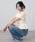 ブラウス シャツ 半袖 フラワーモチーフパフス...の詳細画像1