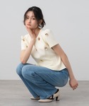 ブラウス シャツ 半袖 フラワーモチーフパフス...の詳細画像3